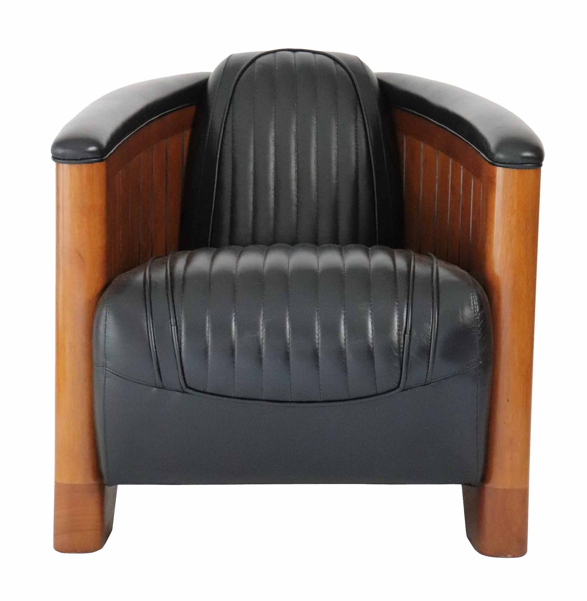 fauteuil bois cuir noir