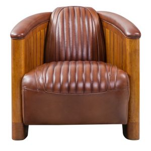 fauteuil bois cuir vintage