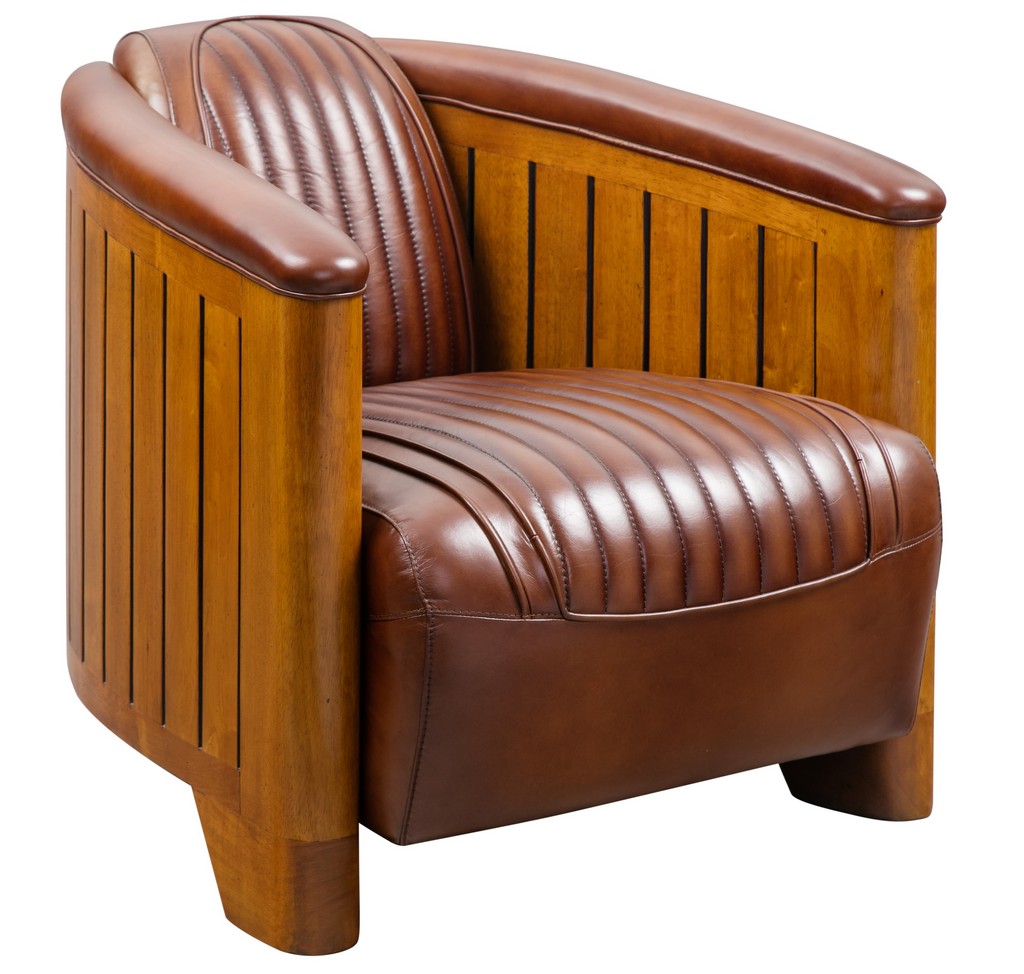 fauteuil bois cuir vintage