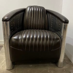 fauteuil alu riveté cuir chocolat