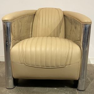 fauteuil alu riveté cuir beige